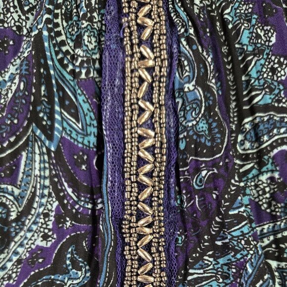 Catherines Purple Paisley Beaded Embellished Collar Flare Sleeve Blouse Boho - Picture 5 of 8